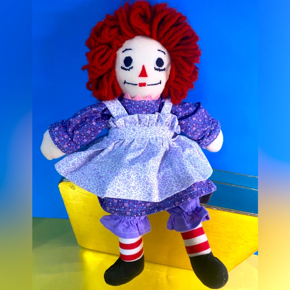 Raggedy Ann Vintage Handmade With Embroidered Face, Lavender Floral Calico Dress